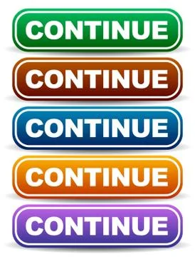 Colorful buttons with word continue Illustrazione stock
