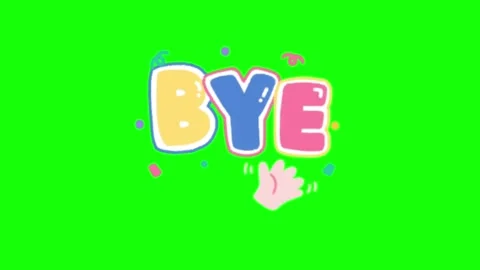 Colorful BYE cartoon speech bubble animation with hand on green screen Stock Footage 314260182