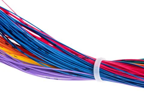 Colorful cable with cable ties isolated on white Foto stock