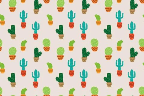 Colorful cactus in seamless pattern background. Vector. イラスト素材