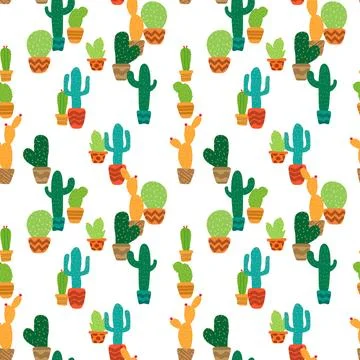 Colorful cactus in seamless pattern background. Vector. Illustrazione stock