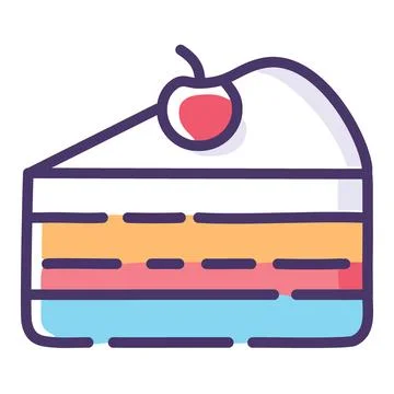 Colorful cake slice with cherry topping. Delicious and festive layered cake.. Stock Illustration