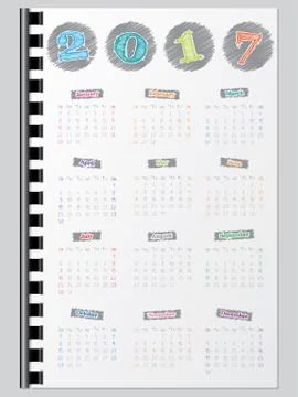 Colorful calendar with scribbled color elements for year 2017 Stock Illustration
