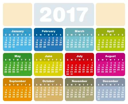 Colorful Calendar for Year 2017, in vector format. Stock Illustration
