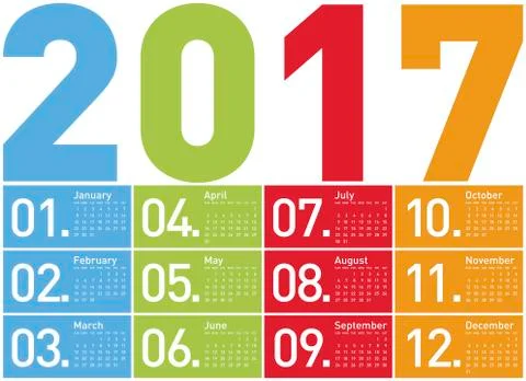 Colorful Calendar for Year 2017, in vector format. Stock Illustration