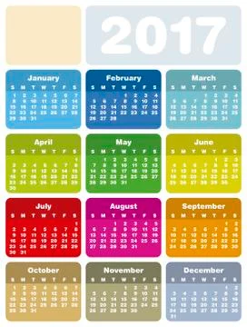 Colorful Calendar for Year 2017, in vector format. Stock Illustration