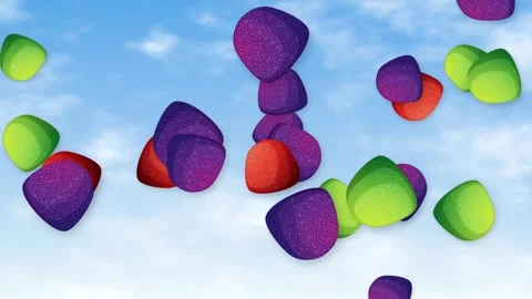 Colorful Candy Shapes Falling Through a Bright Blue Sky Background Stock Footage 344832118
