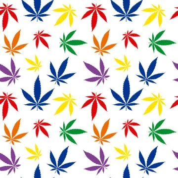 Colorful cannabis leaf seamless pattern. Vector illustration textile print. 스톡 일러스트