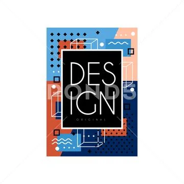 Colorful card in memphis style. Abstract geometric pattern with different shapes Stock Illustration