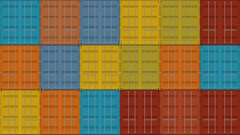 Colorful cargo containers front view stacked background Stock Illustration