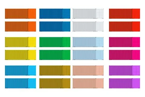 Colorful cargo containers set perspective view. Flat and solid color vector Stock Illustration