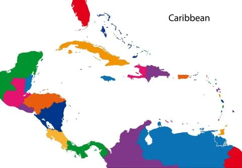 Colorful caribbean map Stock Illustration
