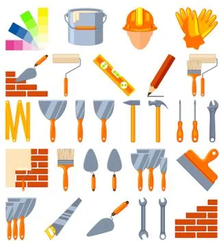 Colorful cartoon 30 construction elements set Stock Illustration