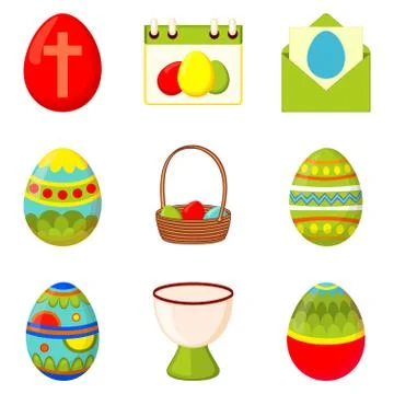 Colorful cartoon 9 easter egg elements set 스톡 일러스트