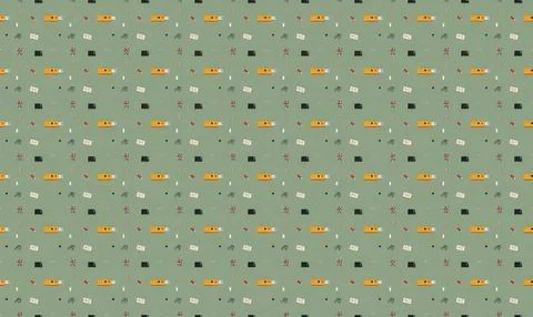 Colorful cartoon ducks pattern on green background Stockillustratie