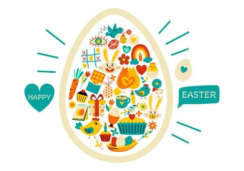 Colorful cartoon Easter illustration in flat. Stock Illustration