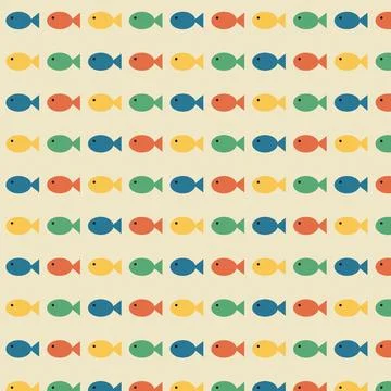 Colorful cartoon fish pattern repeating grid design 库存插图