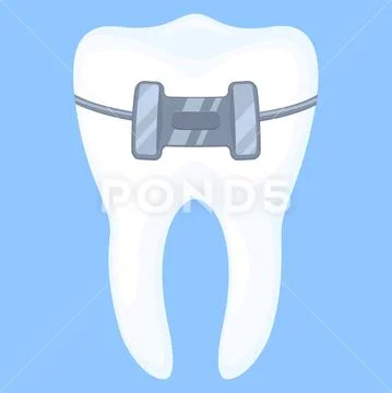 Colorful cartoon healthy tooth in brace Stock Illustration