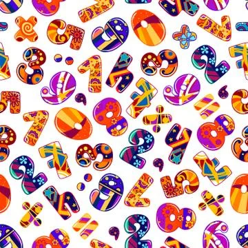 Colorful cartoon numbers seamless pattern 스톡 일러스트