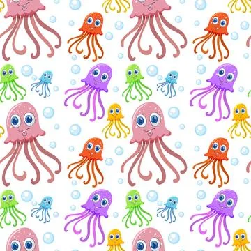 Colorful Cartoon Octopus Pattern Design Illustrazione stock