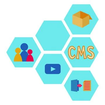 Colorful cartoon pattern of cms elements. Hexagon arrow point left Stock Illustration