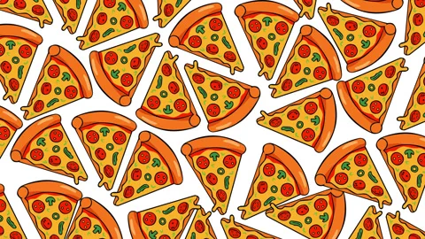 Colorful Cartoon Pizza Slice Pattern Motion Graphics Background Stock Footage 347700295