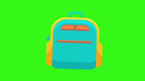 Colorful Cartoon School Backpack Icon Isolated on Chroma Key Green Screen Stock Footage 345930588