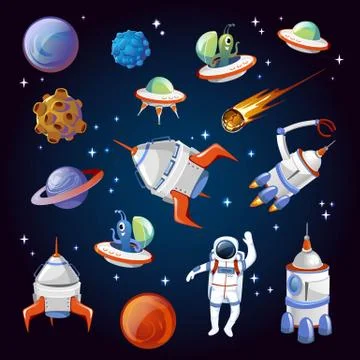 Colorful cartoon space elements set Illustrazione stock