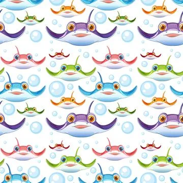 Colorful Cartoon Stingrays Underwater Pattern Illustrazione stock