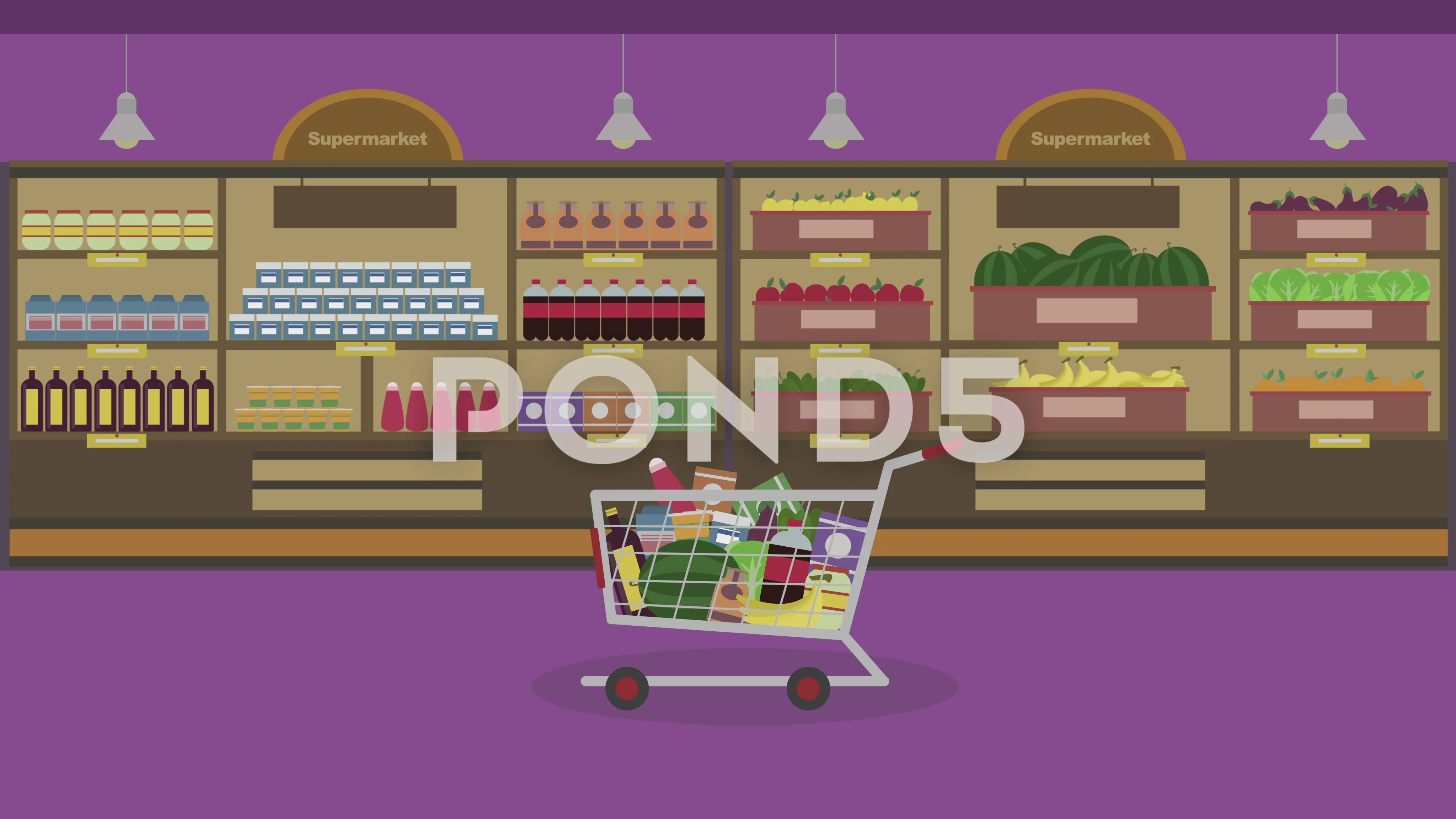 Colorful cartoon supermarket background ... | Stock Video | Pond5