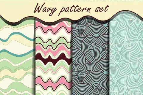 Colorful cartoon waves seamless pattern set. Stock Illustration