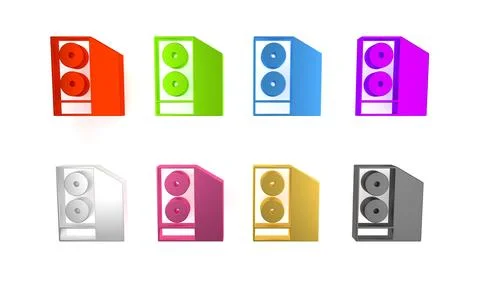 Colorful Case of computer icon isolated on white background. Computer serve.. Stock Illustration
