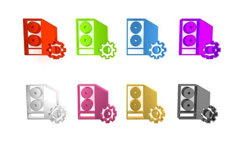 Colorful Case of computer setting icon isolated on white background. Comput.. Illustrazione stock