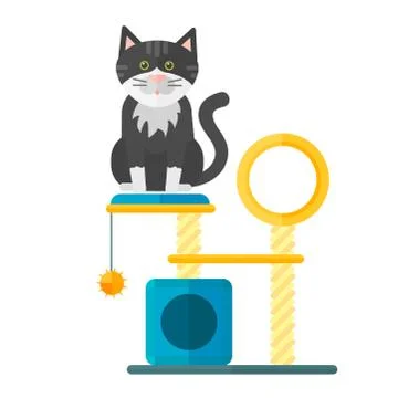Colorful cat accessory cute vector animal icons pet equipment food domestic Stock Illustration