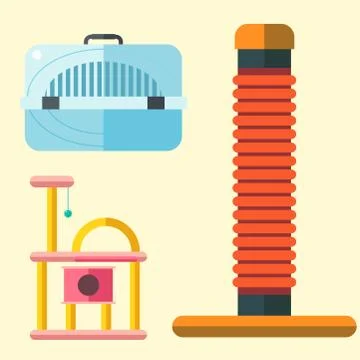 Colorful cat accessory cute vector animal icons pet equipment food domestic Stock Illustration