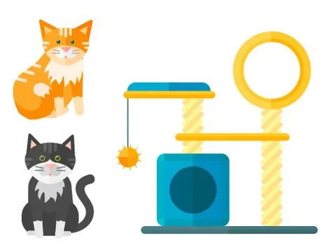 Colorful cat accessory cute vector animal icons pet equipment food domestic Stock Illustration