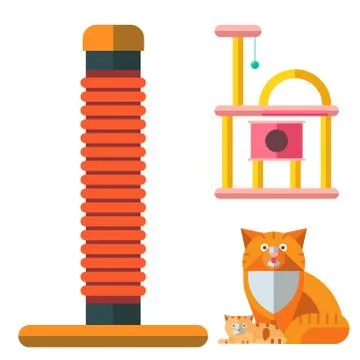 Colorful cat accessory cute vector animal icons pet equipment food domestic Stock Illustration