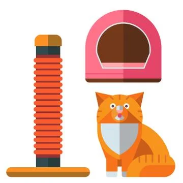 Colorful cat accessory cute vector animal icons pet equipment food domestic Stock Illustration