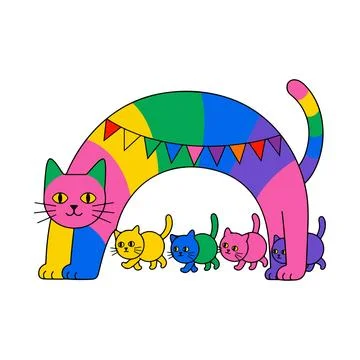 Colorful Cat Arch with Kittens Stock Illustration