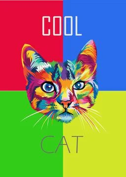 Colorful Cat , cool cat Vector Design Stock Illustration