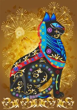 Colorful cat, Stock Illustration
