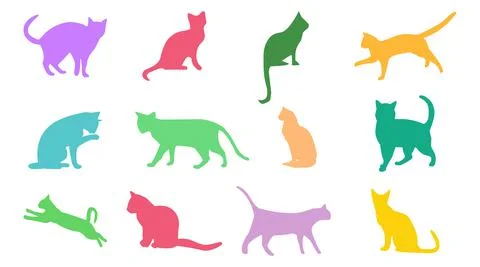 Colorful cat vector icon set on white background Stock Illustration