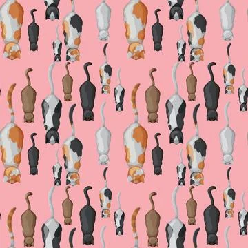Colorful Cats Pattern on Pink Background Illustrazione stock