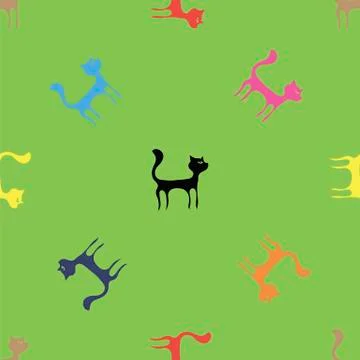 Colorful Cats Seamless Pattern Stock Illustration