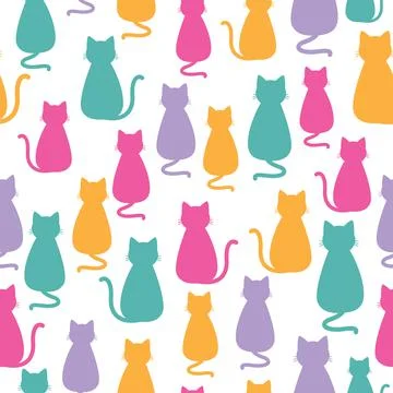 Colorful cats vector seamless pattern Stock Illustration