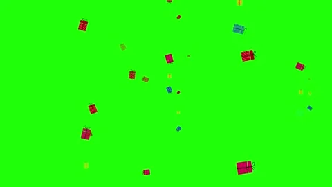 Colorful Celebration Gift Boxes Randomly Falling on Green Background Stock Footage 244205670