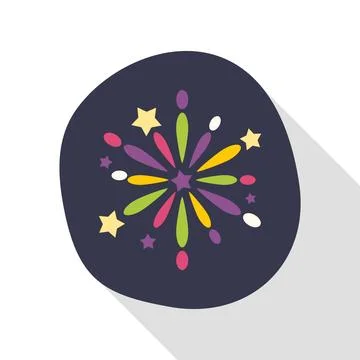 Colorful celebratory fireworks exploding icon with shadow effect Stockillustratie
