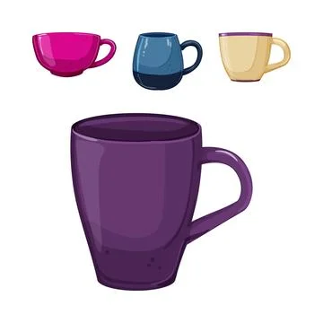 Colorful ceramic cups for hot drinks set Stock Illustration