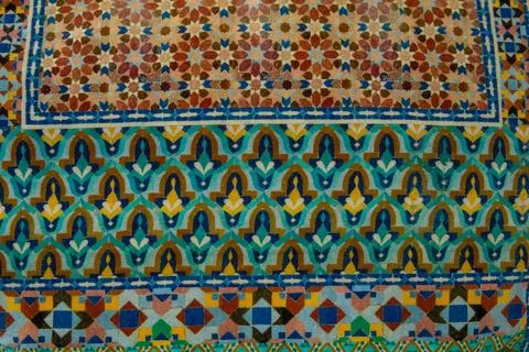 Colorful ceramic mosaic tile pattern with intricate geometric Stock Photos