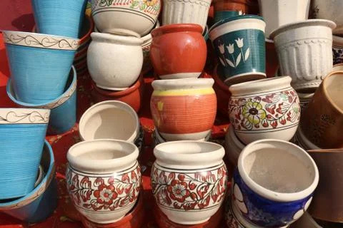 Colorful ceramic pots Stock Photos